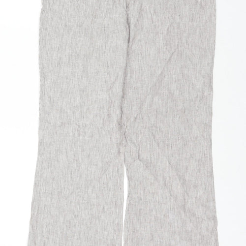 Per Una Womens Beige Striped Linen Trousers Size 10 L32 in Regular Zip