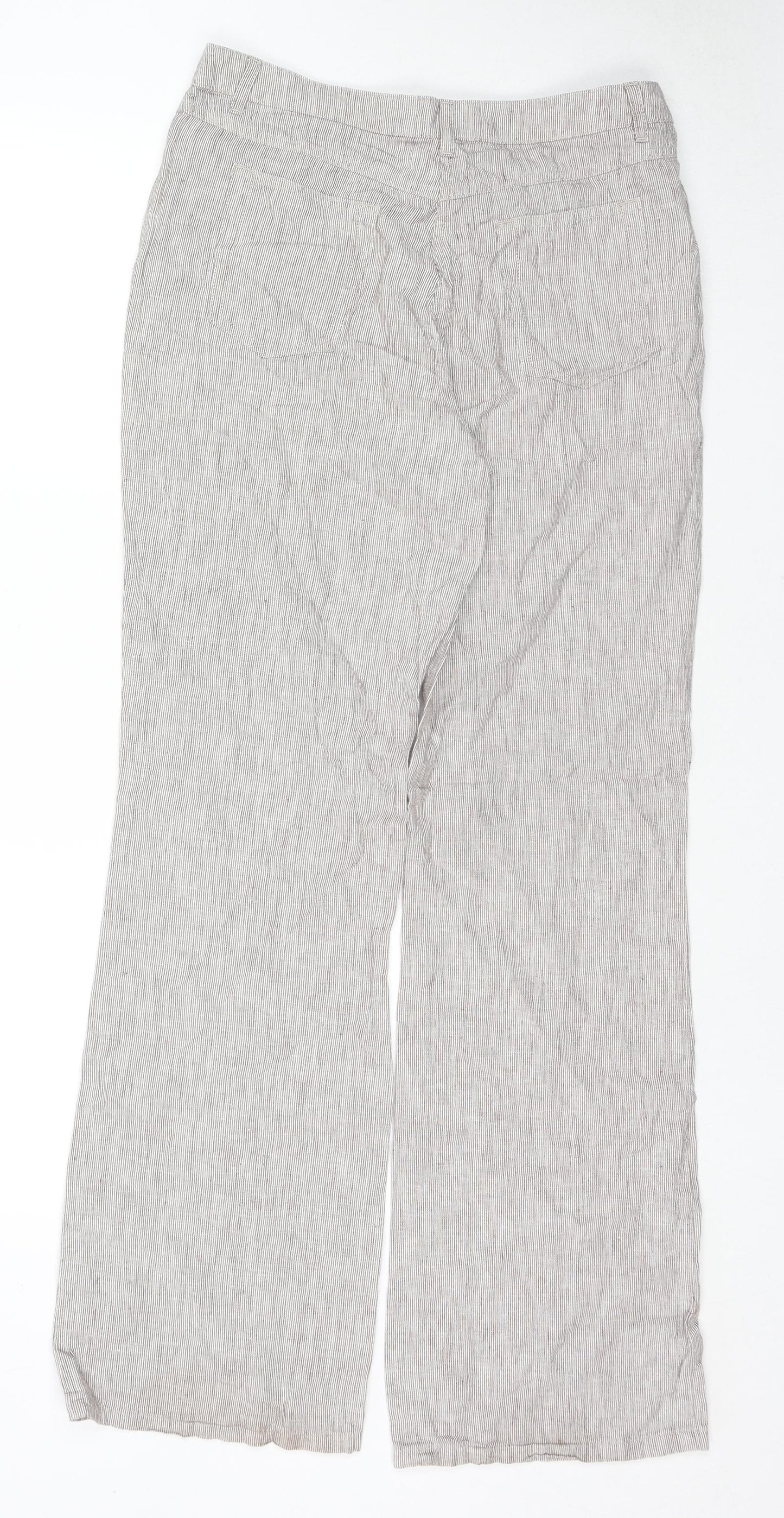 Per Una Womens Beige Striped Linen Trousers Size 10 L32 in Regular Zip
