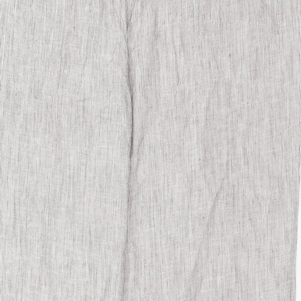 Per Una Womens Beige Striped Linen Trousers Size 10 L32 in Regular Zip