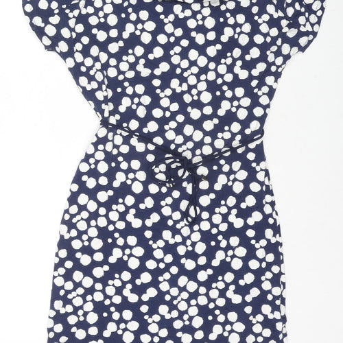 Hobbs Womens Blue Polka Dot Viscose A-Line Size 8 Cowl Neck Pullover