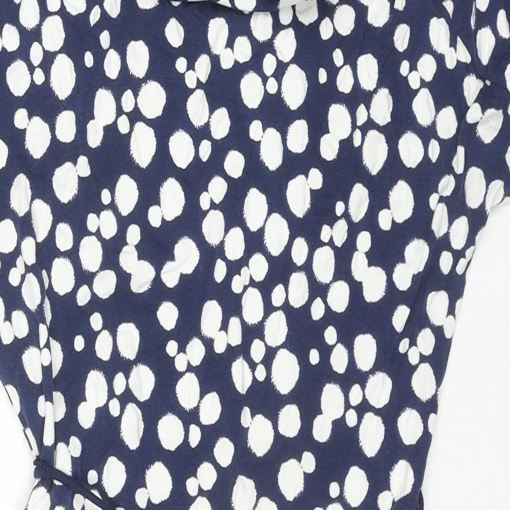 Hobbs Womens Blue Polka Dot Viscose A-Line Size 8 Cowl Neck Pullover