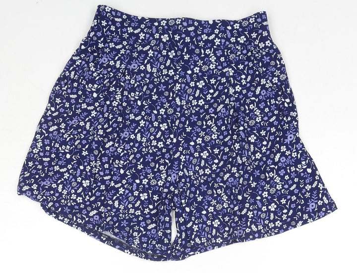 Ellie B Womens Blue Floral Polyester Basic Shorts Size 10 L6 in Regular Pull On - Size 10-12
