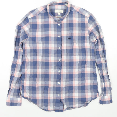 Jack Wills Womens Blue Check Cotton Basic Button-Up Size 8 Collared