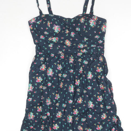 AE Womens Blue Floral Cotton Tank Dress Size 12 Sweetheart Pullover