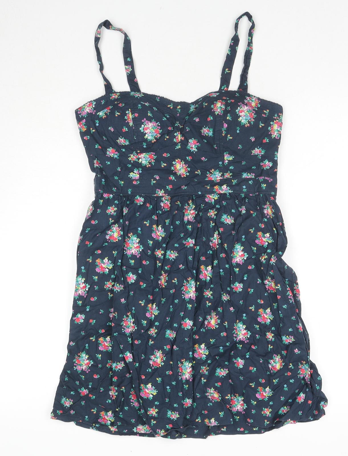AE Womens Blue Floral Cotton Tank Dress Size 12 Sweetheart Pullover