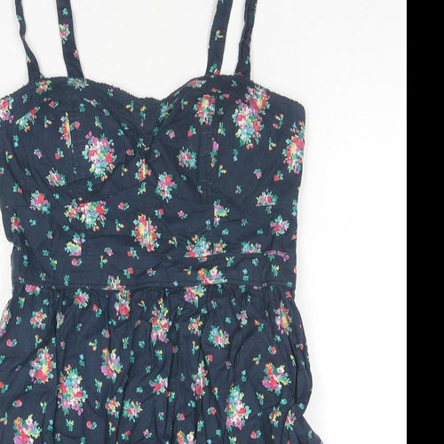 AE Womens Blue Floral Cotton Tank Dress Size 12 Sweetheart Pullover
