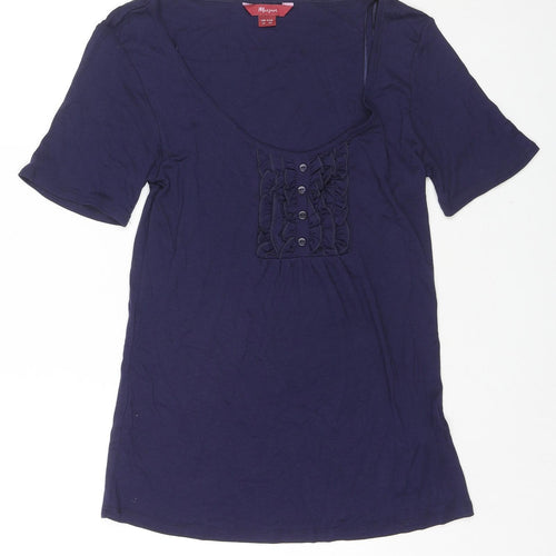 Monsoon Womens Blue Viscose Basic T-Shirt Size 12 Scoop Neck