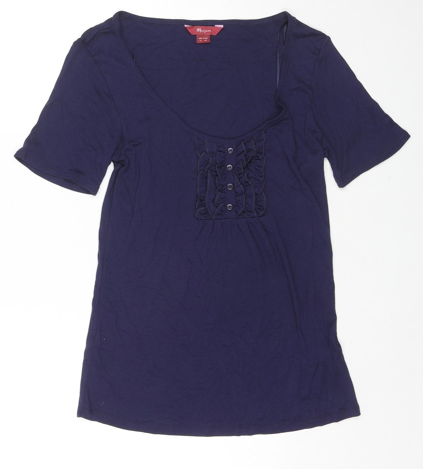 Monsoon Womens Blue Viscose Basic T-Shirt Size 12 Scoop Neck
