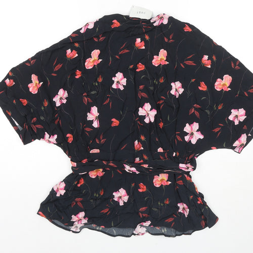 JUST Womens Black Floral Viscose Wrap Blouse Size S V-Neck