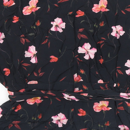 JUST Womens Black Floral Viscose Wrap Blouse Size S V-Neck