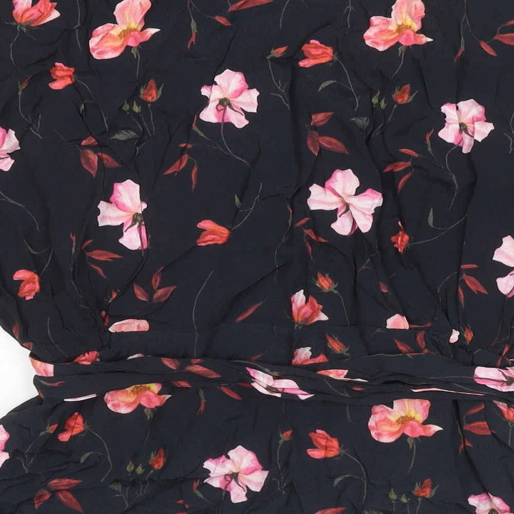 JUST Womens Black Floral Viscose Wrap Blouse Size S V-Neck