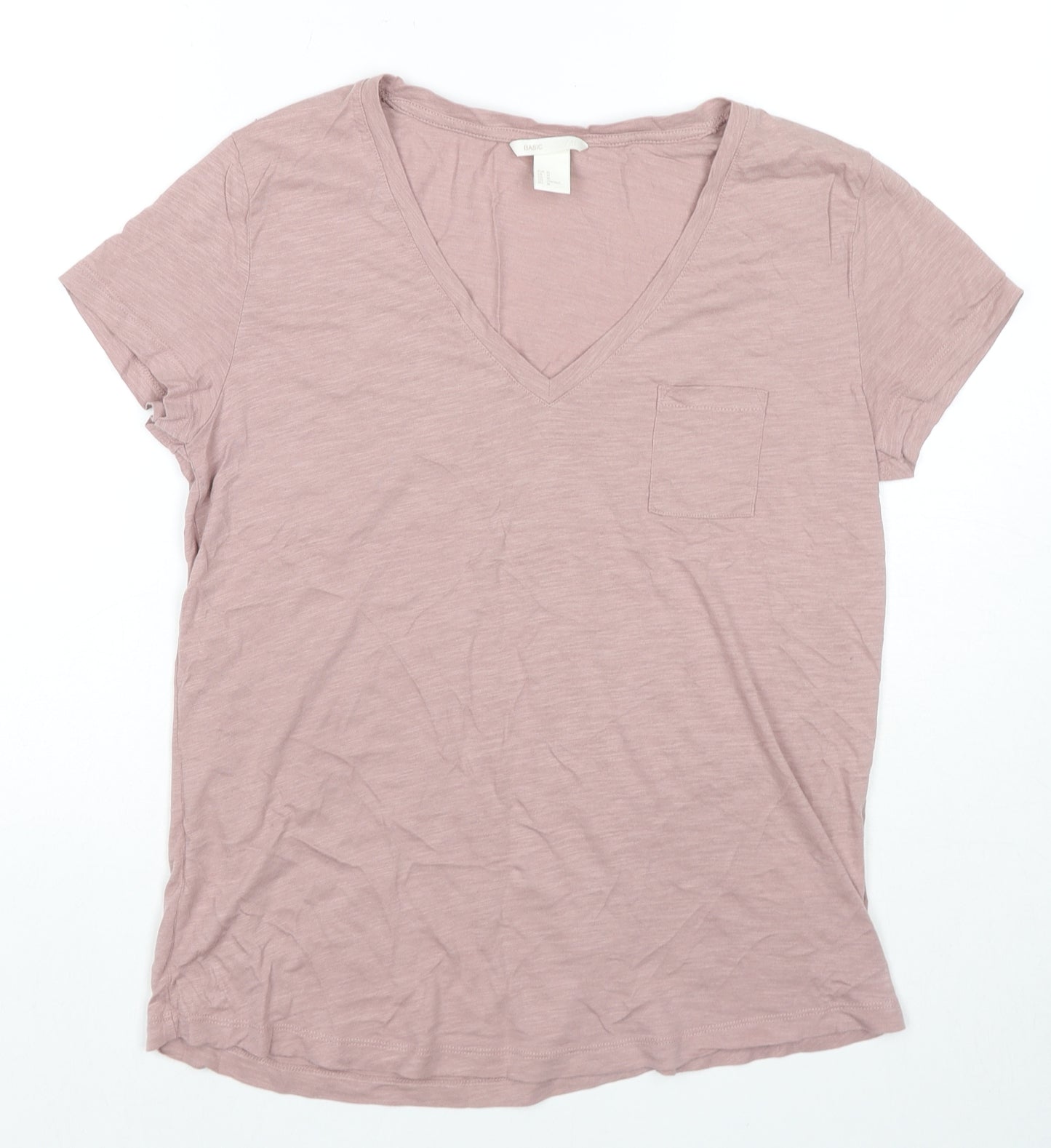 H&M Womens Beige Cotton Basic T-Shirt Size M V-Neck