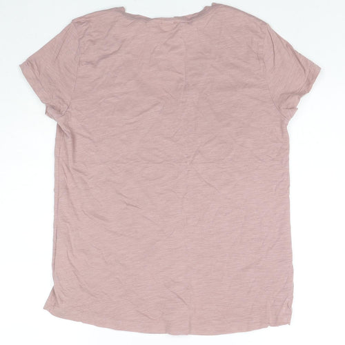 H&M Womens Beige Cotton Basic T-Shirt Size M V-Neck