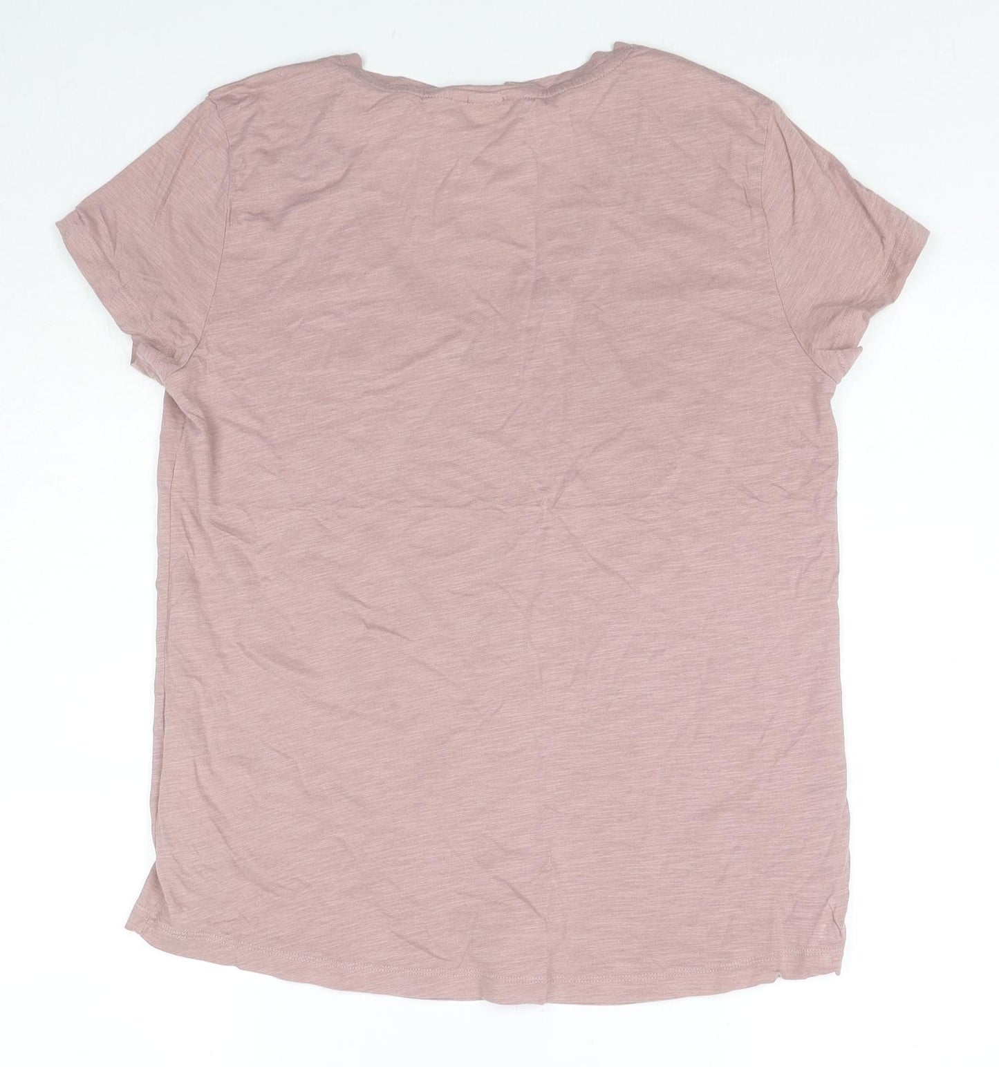 H&M Womens Beige Cotton Basic T-Shirt Size M V-Neck