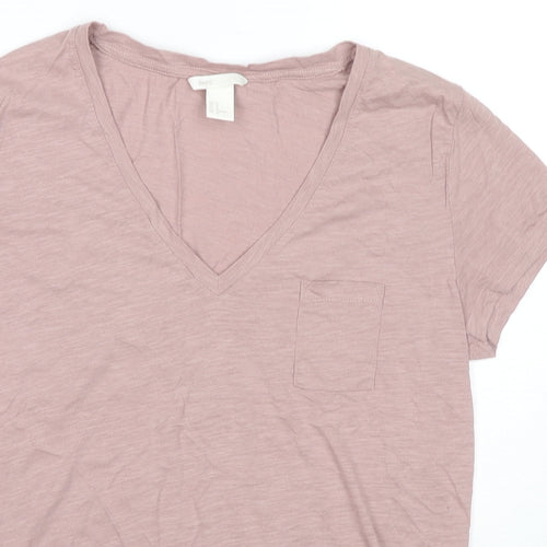 H&M Womens Beige Cotton Basic T-Shirt Size M V-Neck