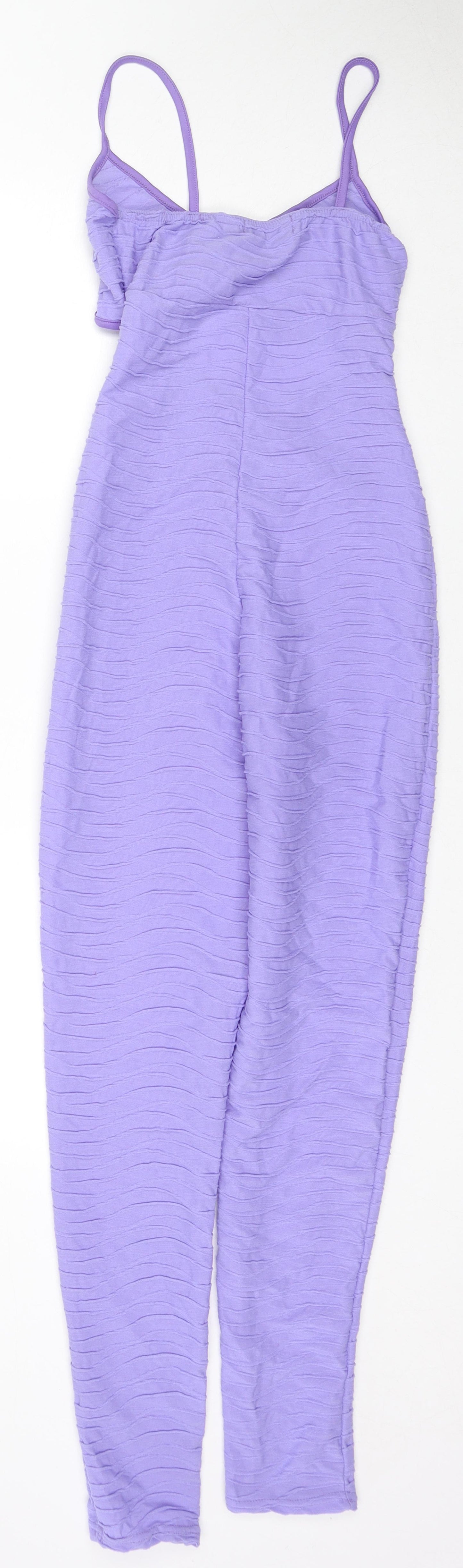 PRETTYLITTLETHING Womens Purple Polyester Jumpsuit One-Piece Size 6 L28 in Pullover - Cut Out Detail