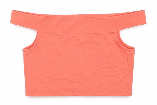 Front view of ASOS women’s orange cotton cropped tank, size UK 8, off the shoulder