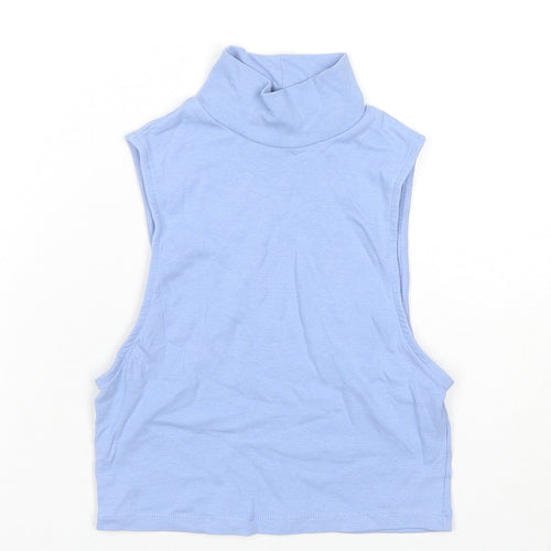 Bershka Womens Blue Cotton Cropped Tank Size S High Neck