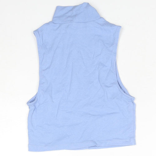Bershka Womens Blue Cotton Cropped Tank Size S High Neck