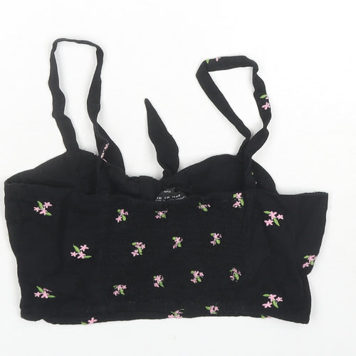 Miss Selfridge Womens Black Floral Cotton Cropped Tank Size 6 Square Neck