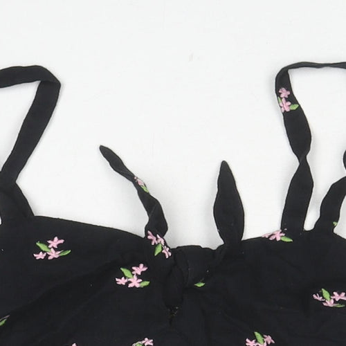 Miss Selfridge Womens Black Floral Cotton Cropped Tank Size 6 Square Neck