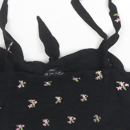 Miss Selfridge Womens Black Floral Cotton Cropped Tank Size 6 Square Neck