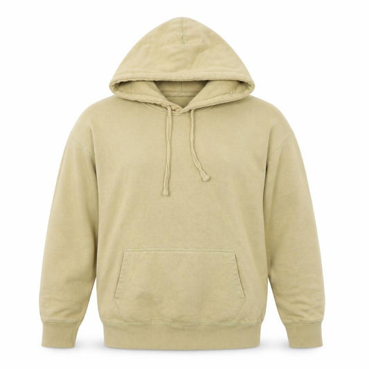 Front view of Topman men’s yellow cotton pullover hoodie, size S