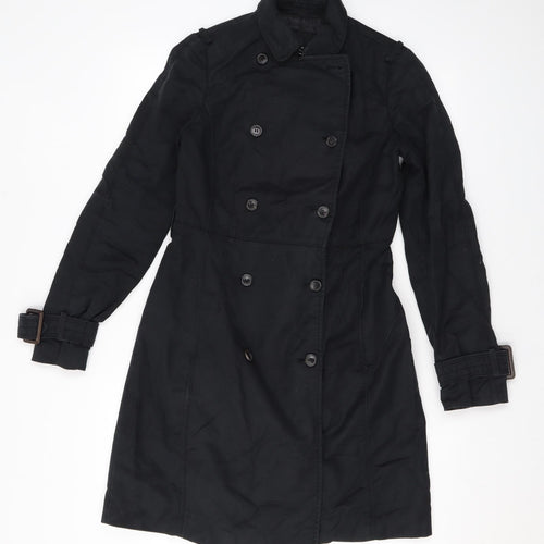Zara Womens Black Trench Coat Jacket Size XS Button