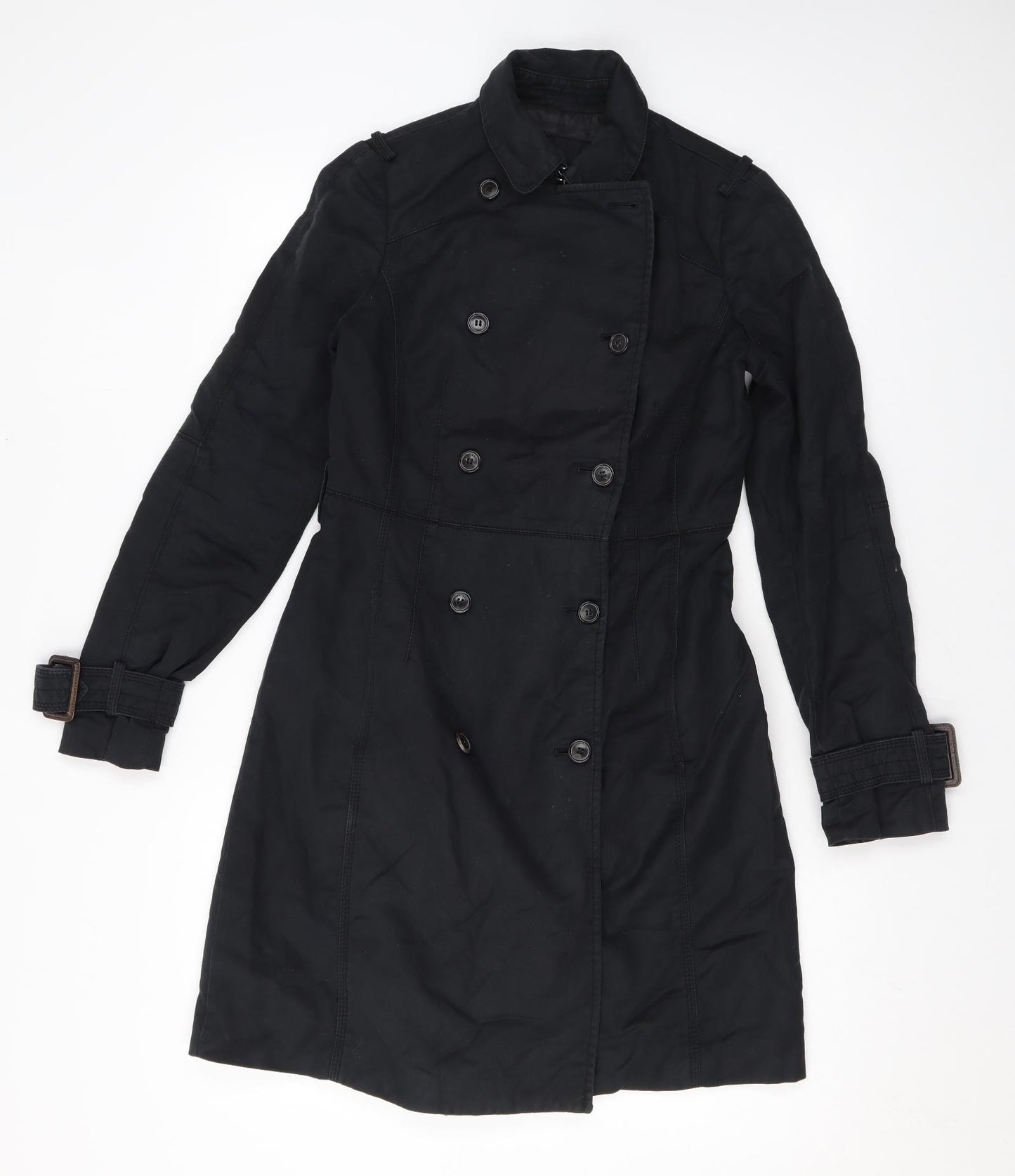 Zara Womens Black Trench Coat Jacket Size XS Button