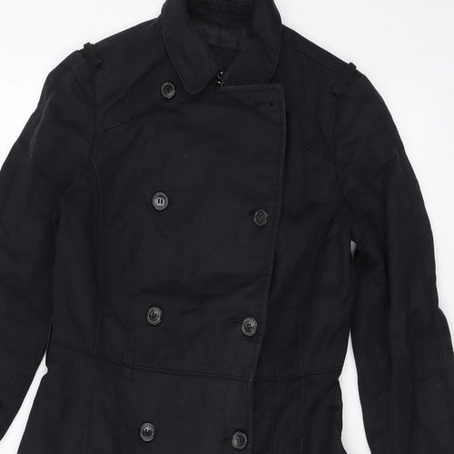 Zara Womens Black Trench Coat Jacket Size XS Button