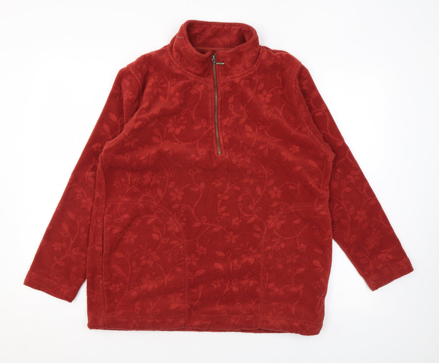 Equorian Womens Orange Floral Polyester Pullover Sweatshirt Size M Zip - Pockets