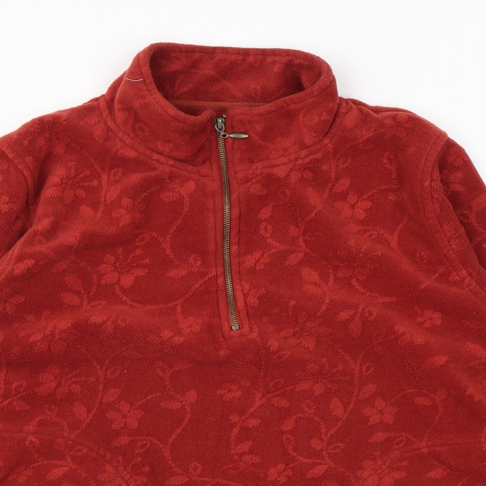 Equorian Womens Orange Floral Polyester Pullover Sweatshirt Size M Zip - Pockets