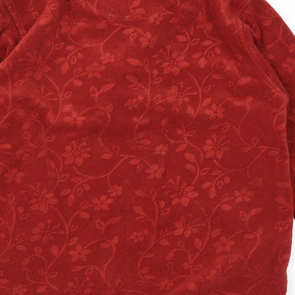 Equorian Womens Orange Floral Polyester Pullover Sweatshirt Size M Zip - Pockets