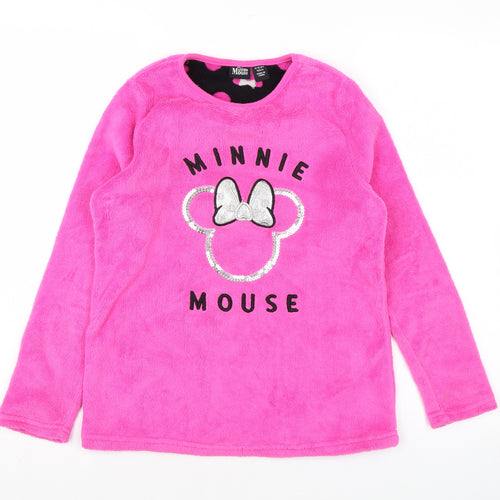 Minnie Mouse Girls Pink Round Neck Polyester Pullover Jumper Size 11-12 Years Pullover - Sequins