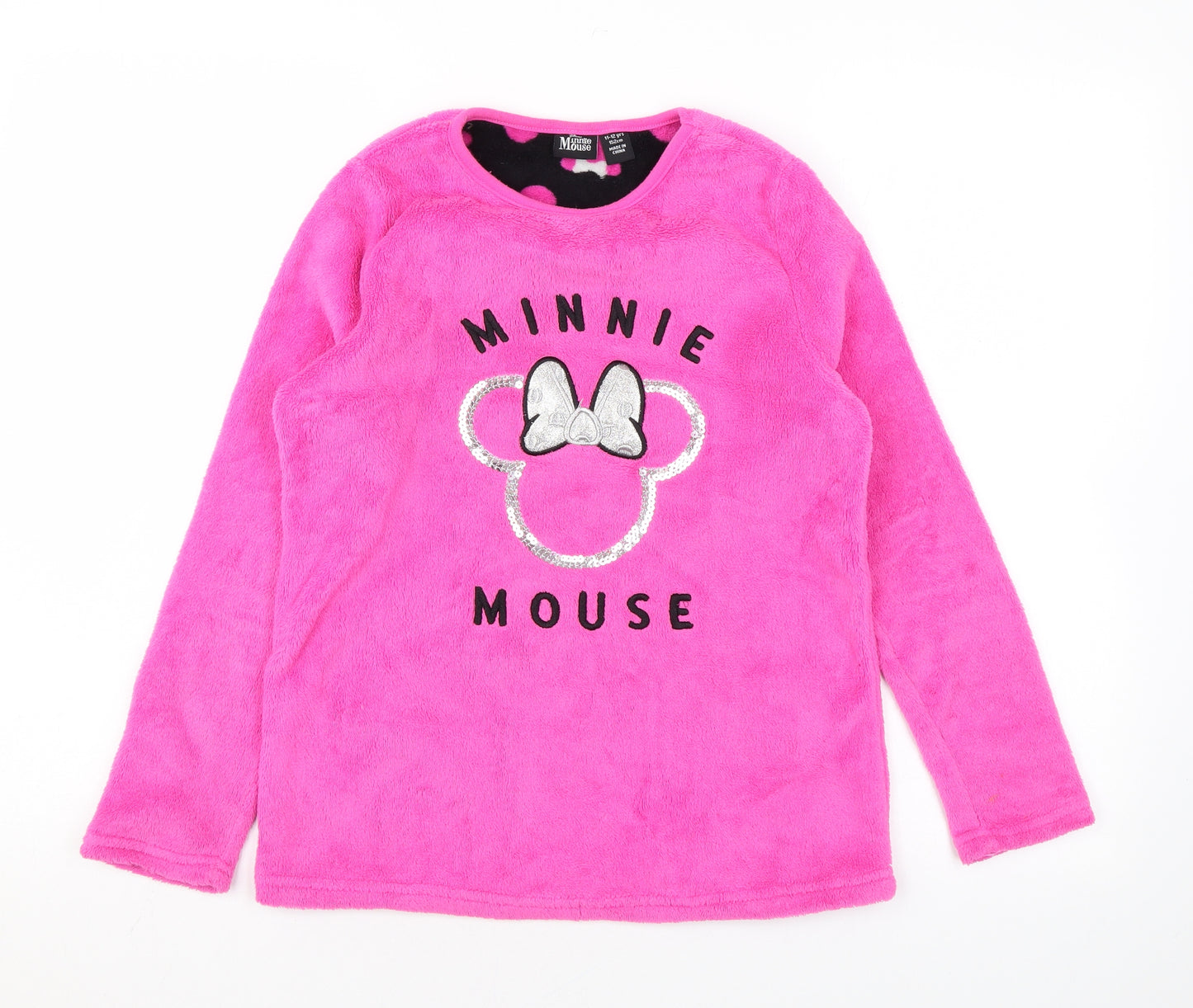 Minnie Mouse Girls Pink Round Neck Polyester Pullover Jumper Size 11-12 Years Pullover - Sequins