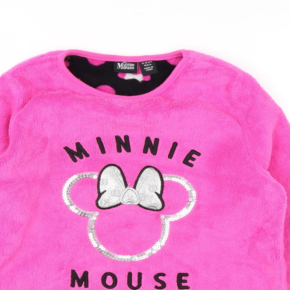 Minnie Mouse Girls Pink Round Neck Polyester Pullover Jumper Size 11-12 Years Pullover - Sequins