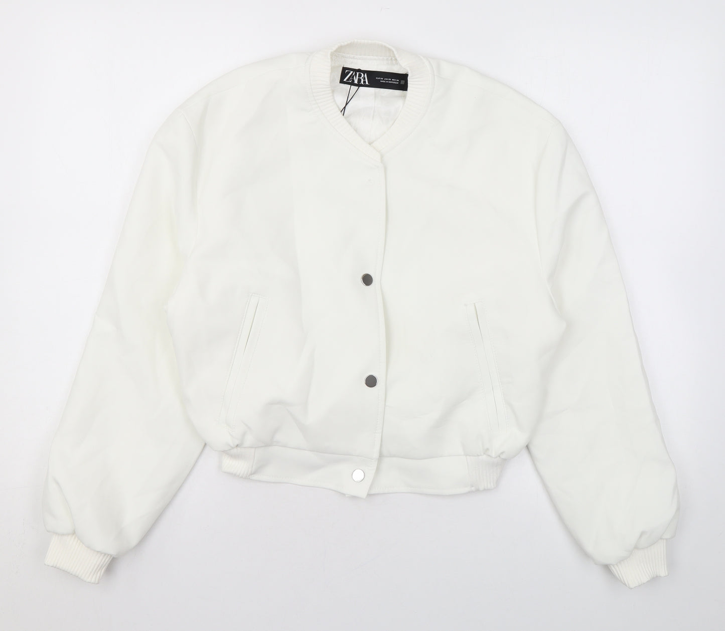 Zara Womens White Bomber Jacket Jacket Size XS Snap