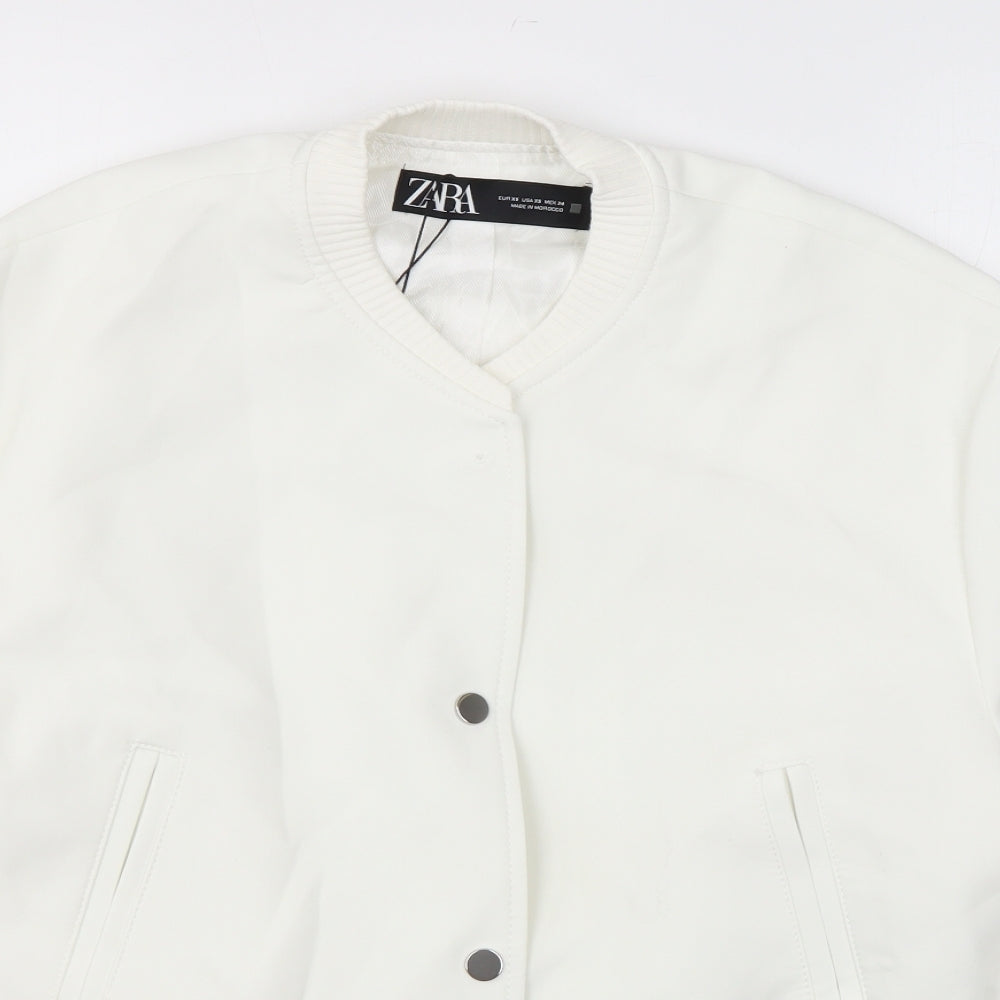 Zara Womens White Bomber Jacket Jacket Size XS Snap