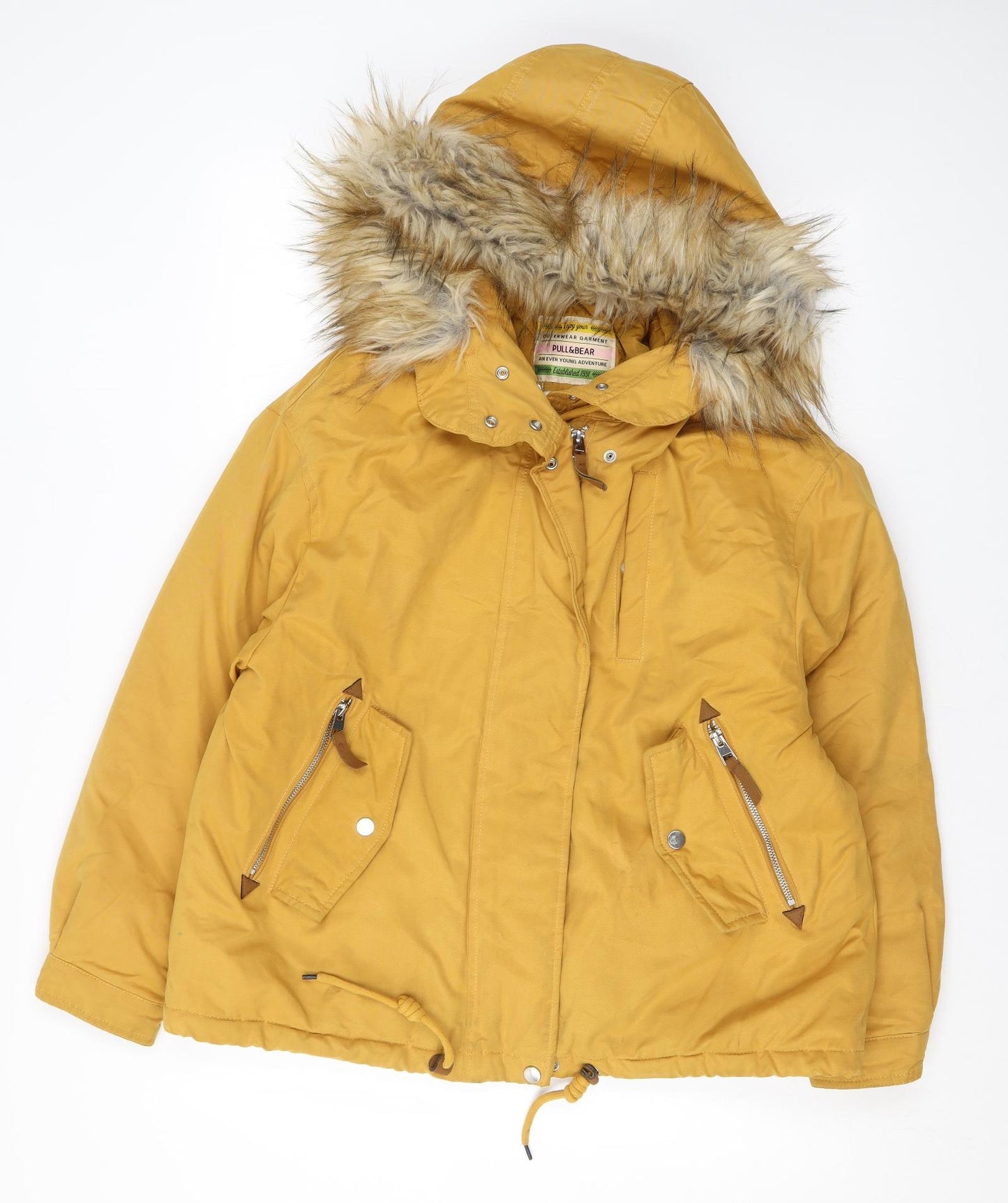 Pull&Bear Womens Yellow Rain Coat Coat Size M Zip