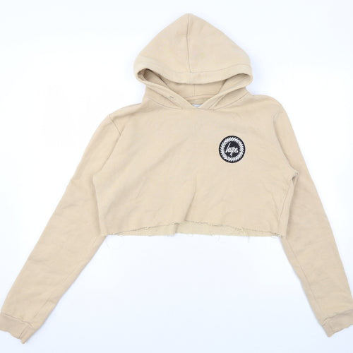 Hype Womens Beige Cotton Pullover Hoodie Size 8 Pullover - Cropped