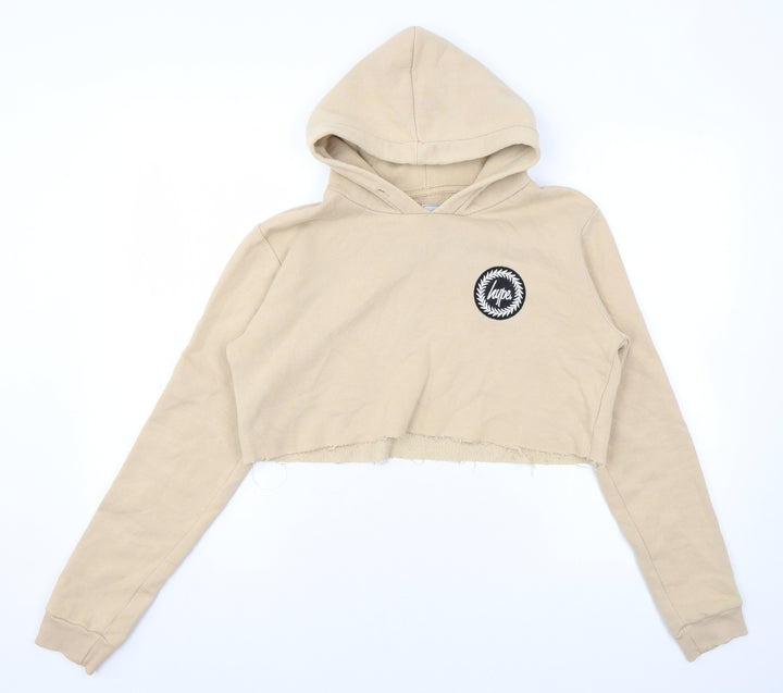 Hype Womens Beige Cotton Pullover Hoodie Size 8 Pullover - Cropped