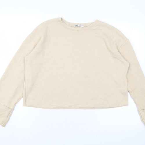 Zara Womens Beige Viscose Pullover Sweatshirt Size M Pullover - Cropped