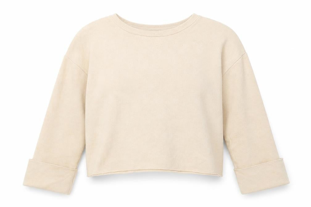 Front view of Zara women’s beige viscose pullover sweatshirt, size M, pullover - cropped