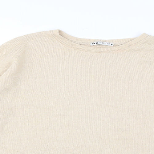 Zara Womens Beige Viscose Pullover Sweatshirt Size M Pullover - Cropped