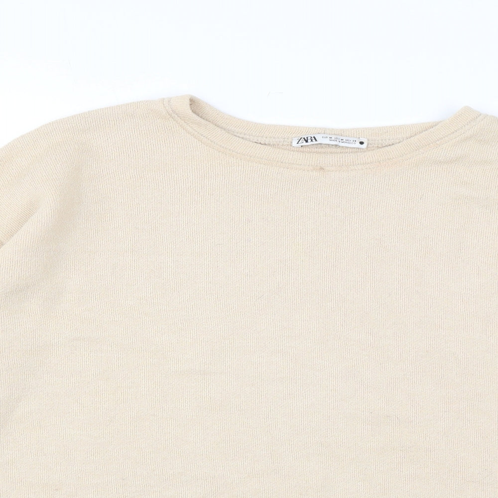 Zara Womens Beige Viscose Pullover Sweatshirt Size M Pullover - Cropped