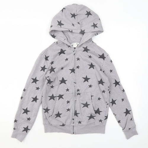H&M Boys Grey Geometric Cotton Full Zip Hoodie Size 8-9 Years Zip - Star print