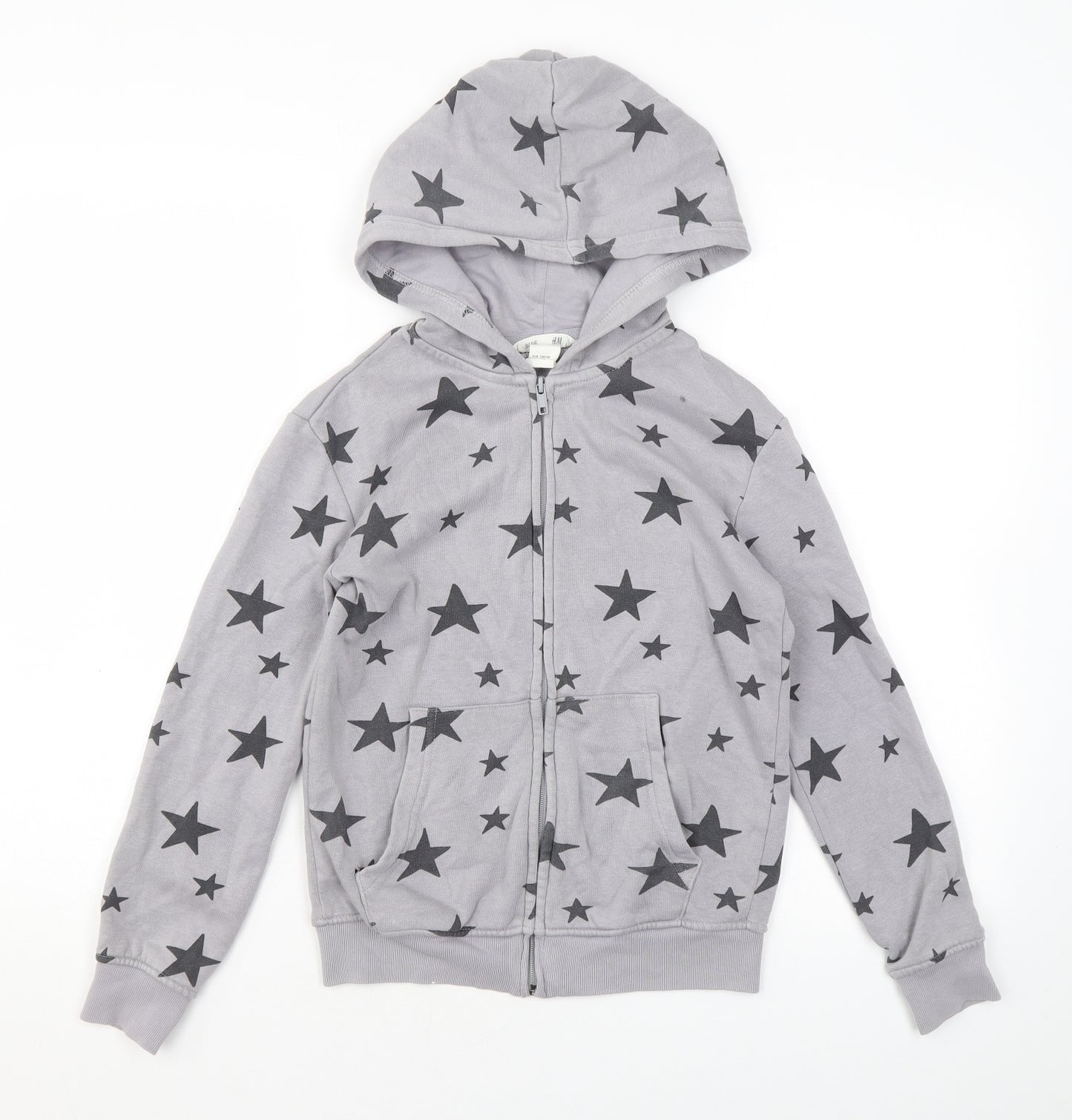 H&M Boys Grey Geometric Cotton Full Zip Hoodie Size 8-9 Years Zip - Star print