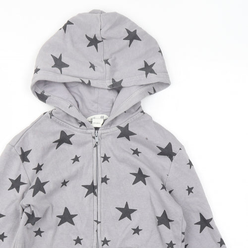 H&M Boys Grey Geometric Cotton Full Zip Hoodie Size 8-9 Years Zip - Star print