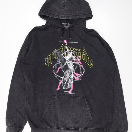Boohoo Mens Grey Cotton Pullover Hoodie Size S