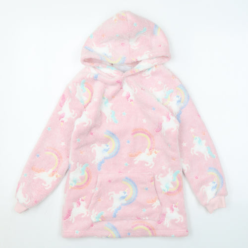 My Little Home Girls Pink Geometric Polyester Pullover Hoodie Size M Pullover - Unicorns, Rainbows